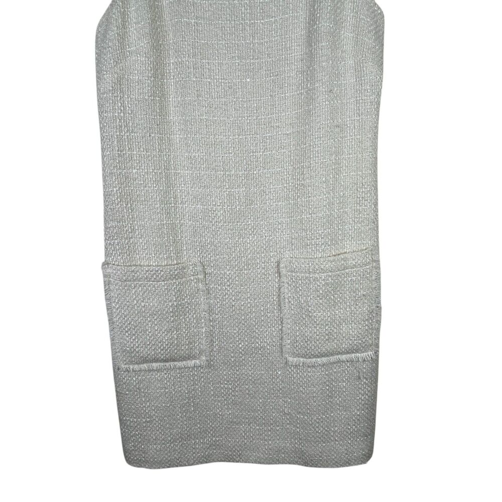 Sail To Stable Tweed Sleeveless Mini Dress Sz 0 Cream Raw Hem Neck Glam-Chic - Picture 5 of 11